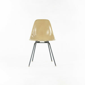SOLD 1958 Pair of Herman Miller Eames Off Yellow DSX Fiberglass Dining Shell Chairs