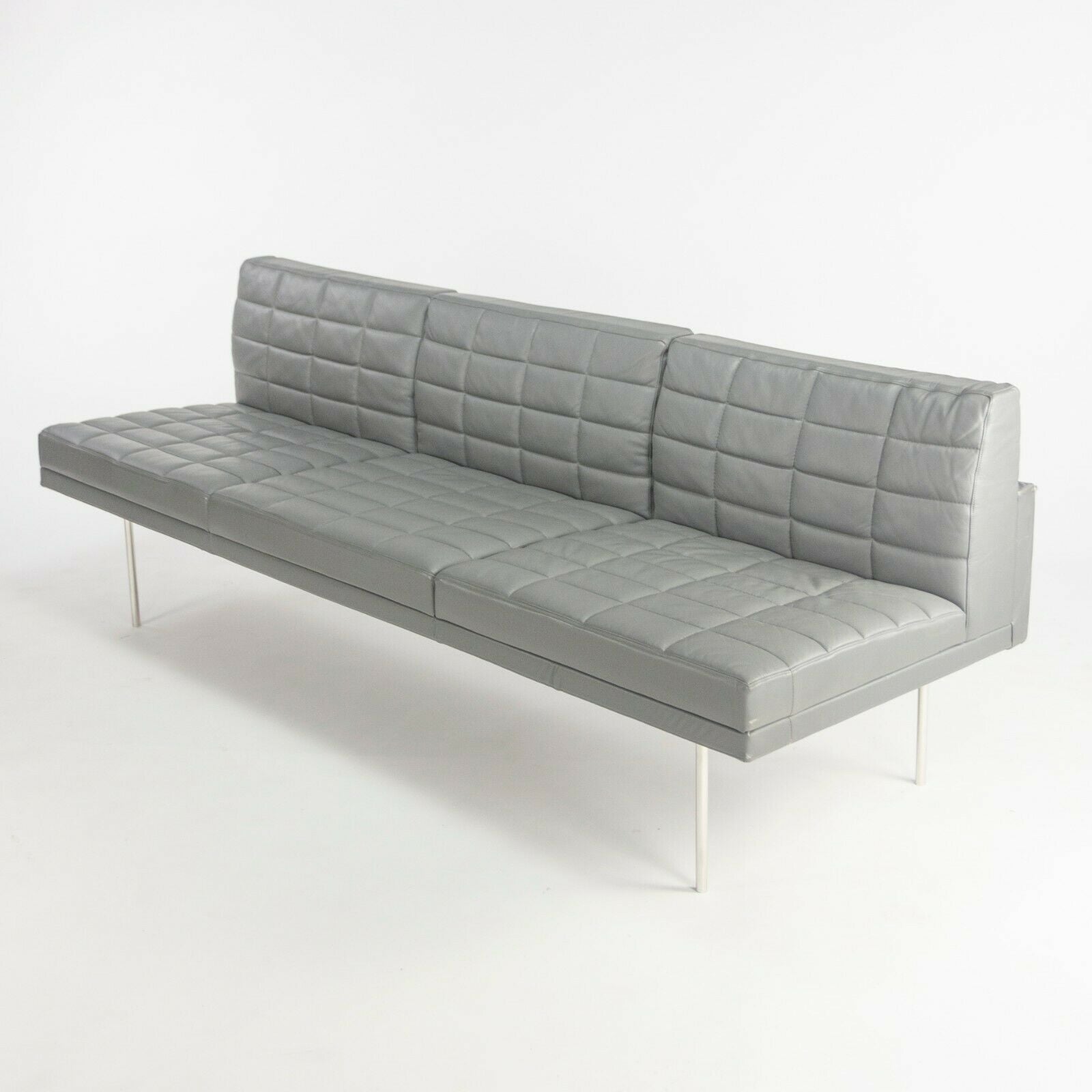 SOLD BassamFellows for Geiger & Herman Miller Grey Leather Armless Tuxedo 3 Seat Sofa