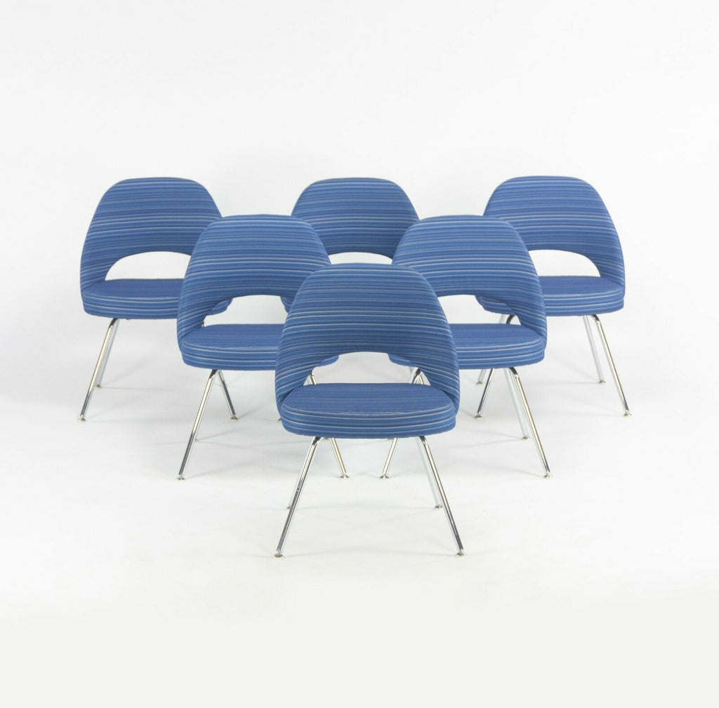 SOLD 2020 6x Eero Saarinen for Knoll Executive Side Chair with Blue Striped Fabric
