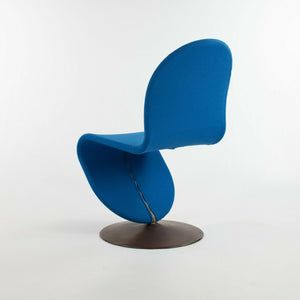 SOLD 1970s Verner Panton for Fritz Hansen 1- 2 - 3 Dining Side Chair in Blue Fabric with Original Label