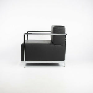 2010s Pair of Bernhardt Design Brellin Lounge Chairs in Black Leather with Chrome Frames