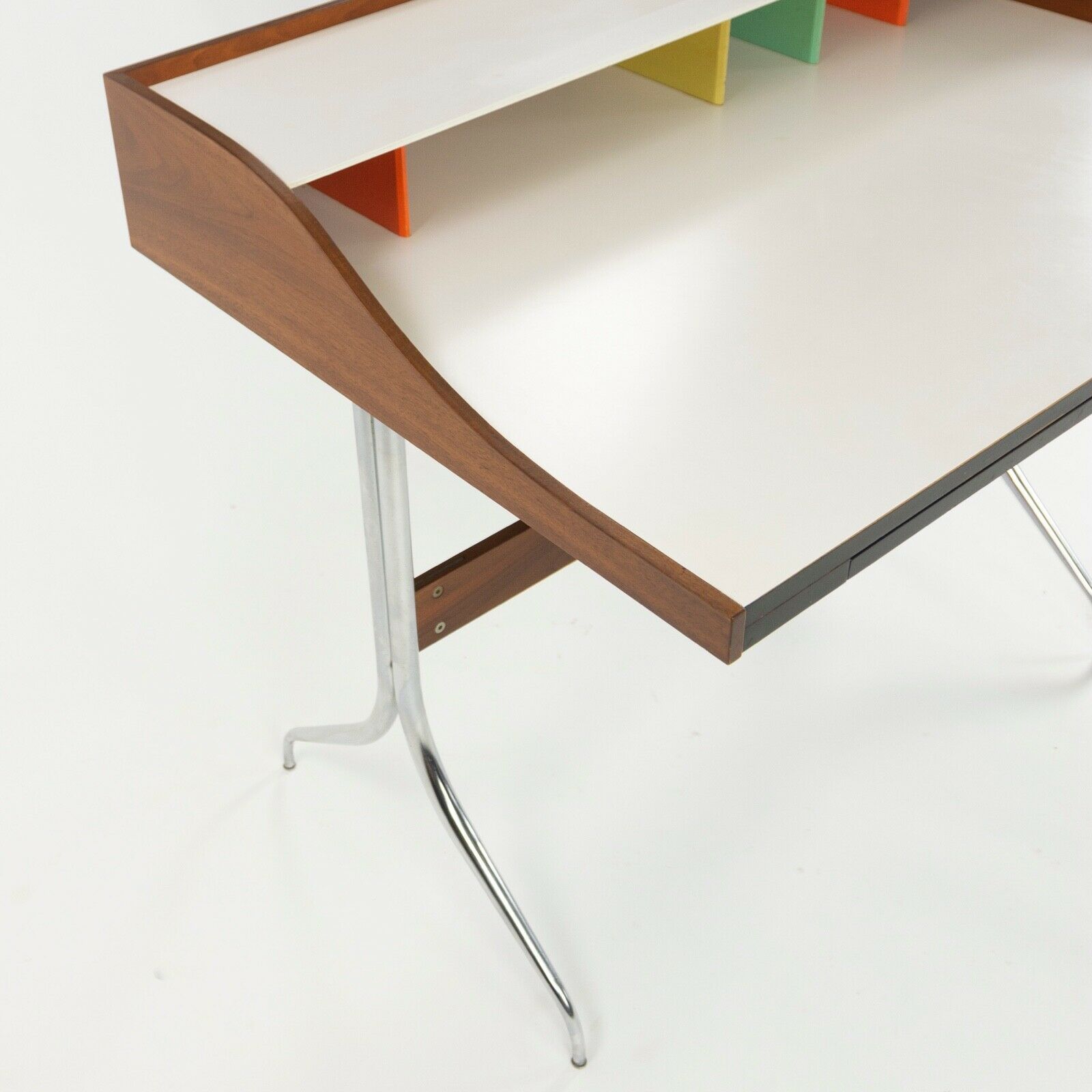 SOLD 1958 Vintage George Nelson for Herman Miller Swag Leg Desk in Walnut and Chrome