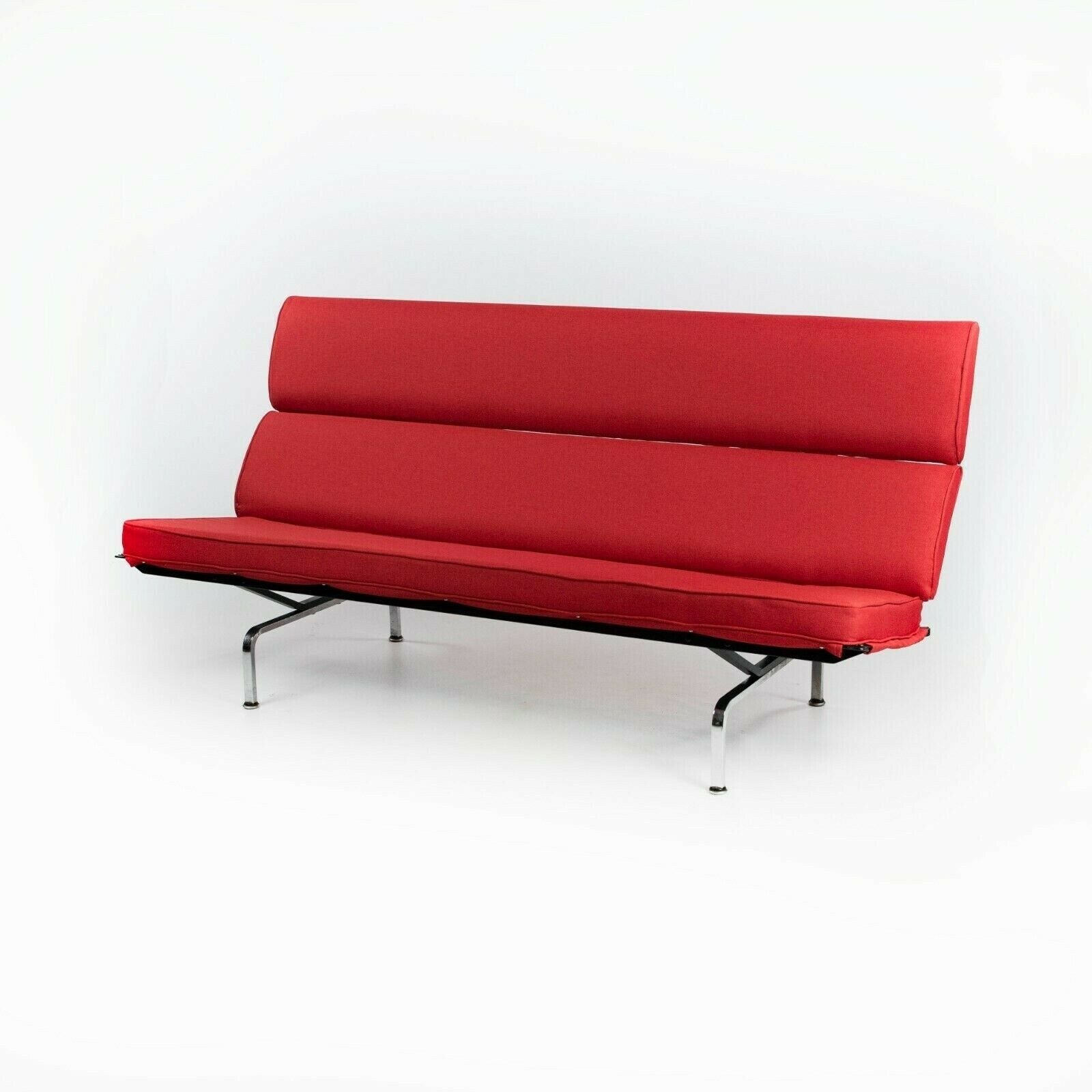 SOLD 1970s Herman Miller Eames Sofa Compact with New Red Knoll Textiles Upholstery