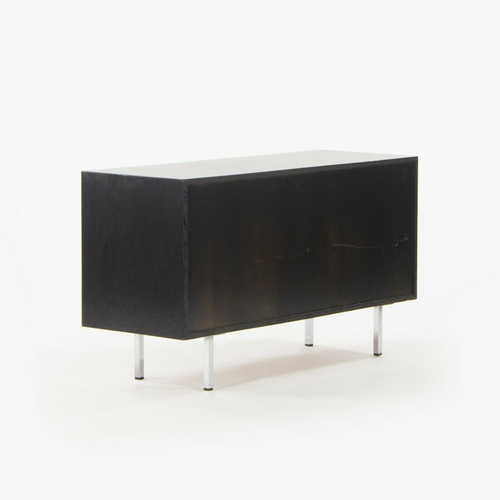 SOLD 1981 Florence Knoll 48in Black Sliding Door Cabinet Credenza with Leather Pulls