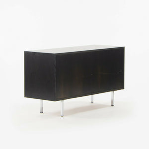 SOLD 1981 Florence Knoll 48in Black Sliding Door Cabinet Credenza with Leather Pulls