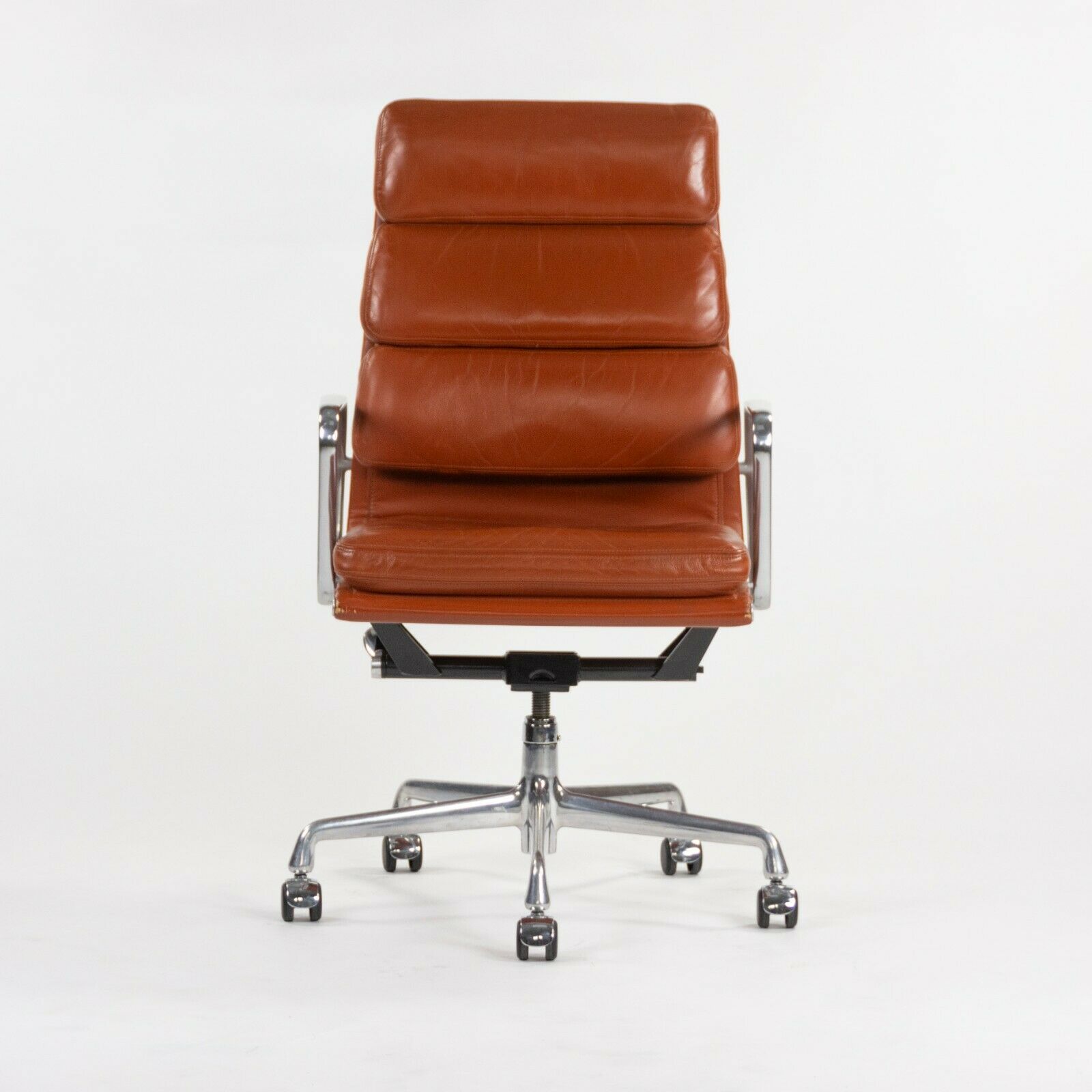 SOLD 2003 Cognac Herman Miller Eames Aluminum Soft Pad Executive Desk Chair, 6x Available