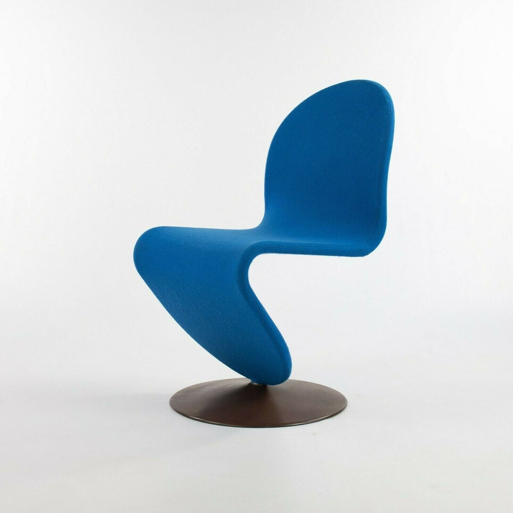 SOLD 1970s Verner Panton for Fritz Hansen 1- 2 - 3 Dining Side Chair in Blue Fabric with Original Label