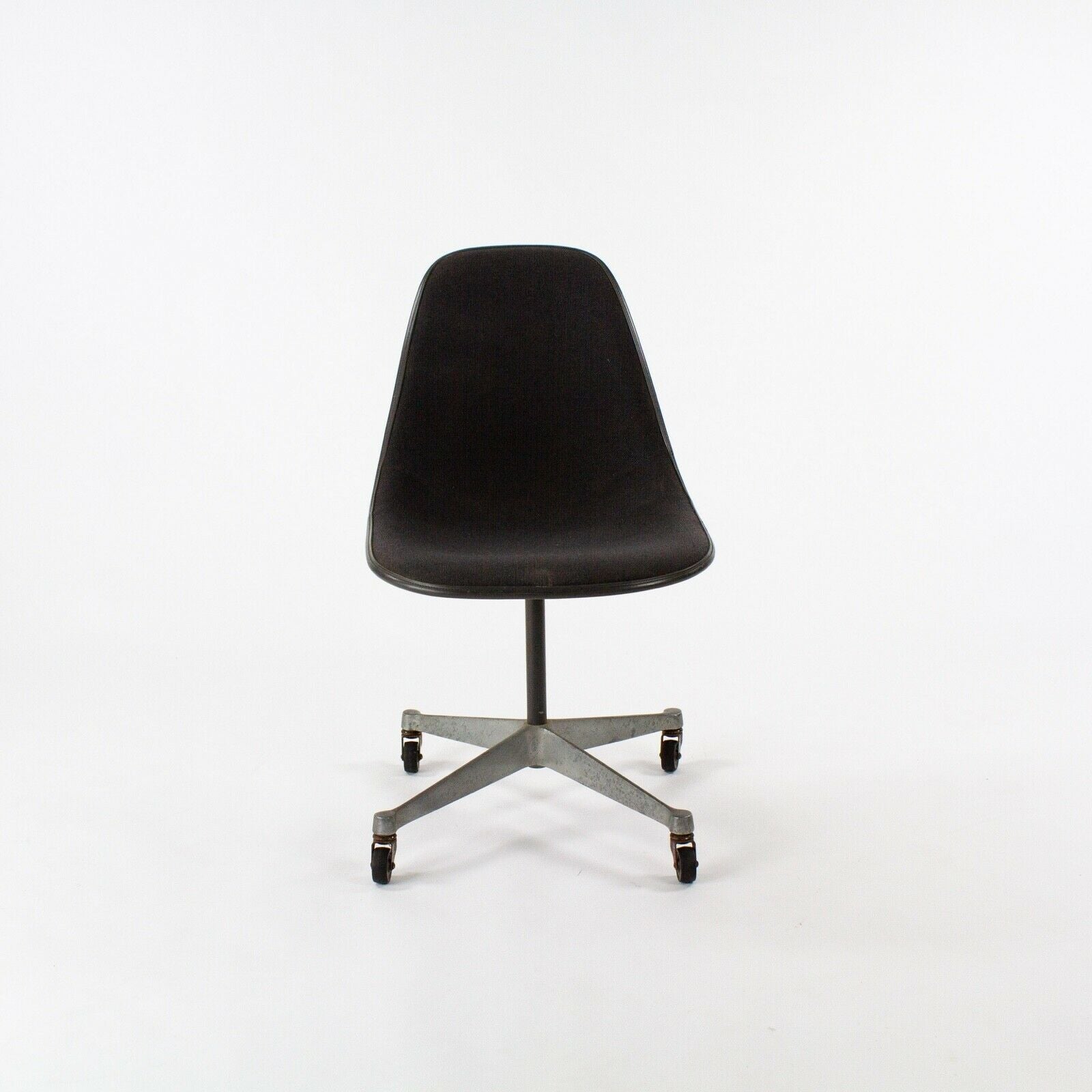SOLD 1980s Herman Miller Eames Black Fabric Upholstered Side Shell Chair with Wheels
