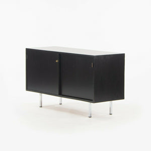 SOLD 1981 Florence Knoll 48in Black Sliding Door Cabinet Credenza with Leather Pulls