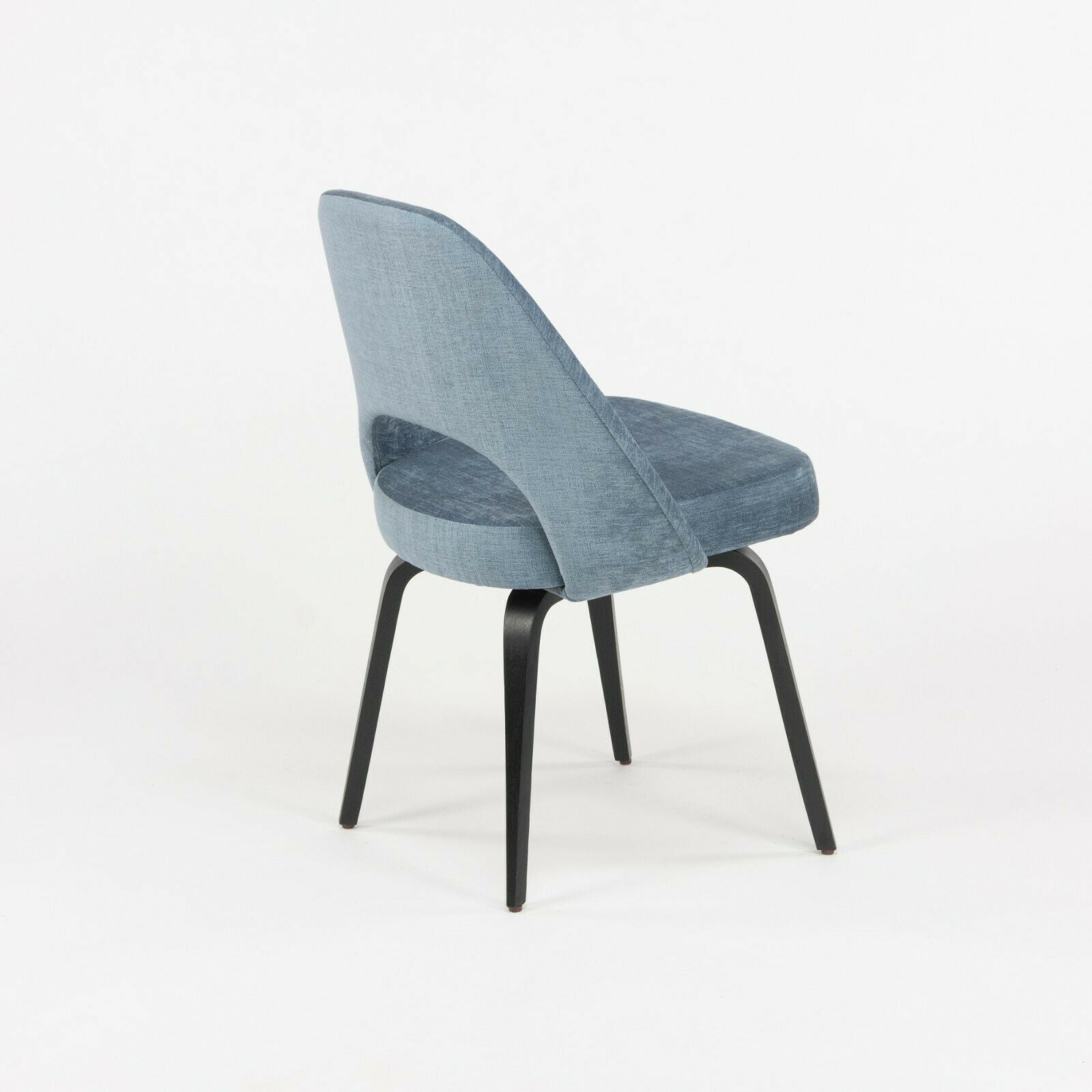 SOLD Blue Chenille 2020 Eero Saarinen Knoll Executive Side Chair with Wood Legs 2x Available