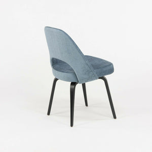 SOLD Blue Chenille 2020 Eero Saarinen Knoll Executive Side Chair with Wood Legs 2x Available