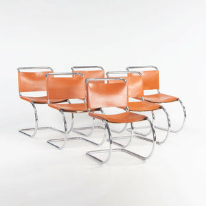 SOLD 1970s Set of 6 Mies Van Der Rohe for Knoll MR Dining Chairs in Cognac Leather