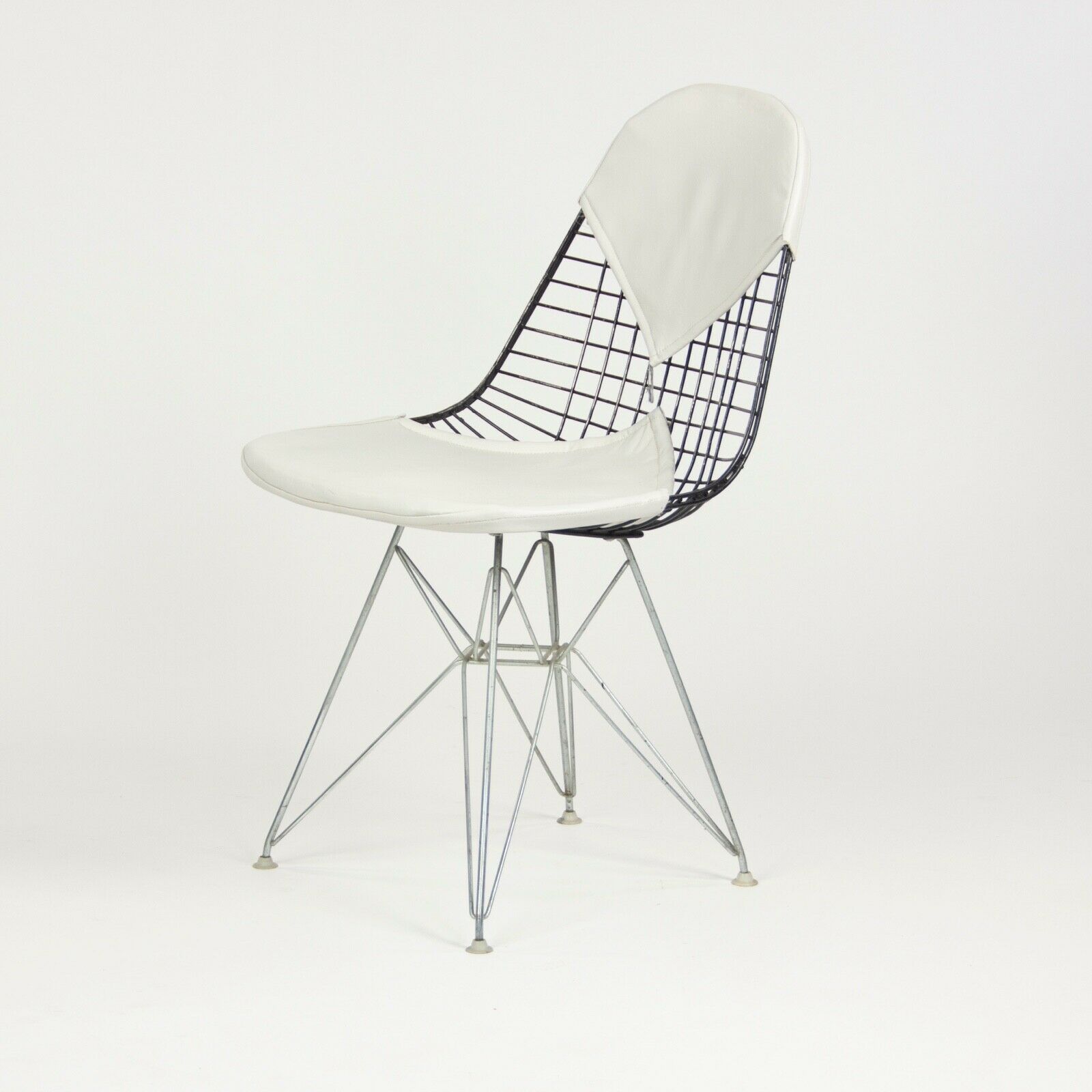 SOLD 1960 Set of 4 Herman Miller Eames DKR-1 Wire Dining Chairs with White Bikini Pads