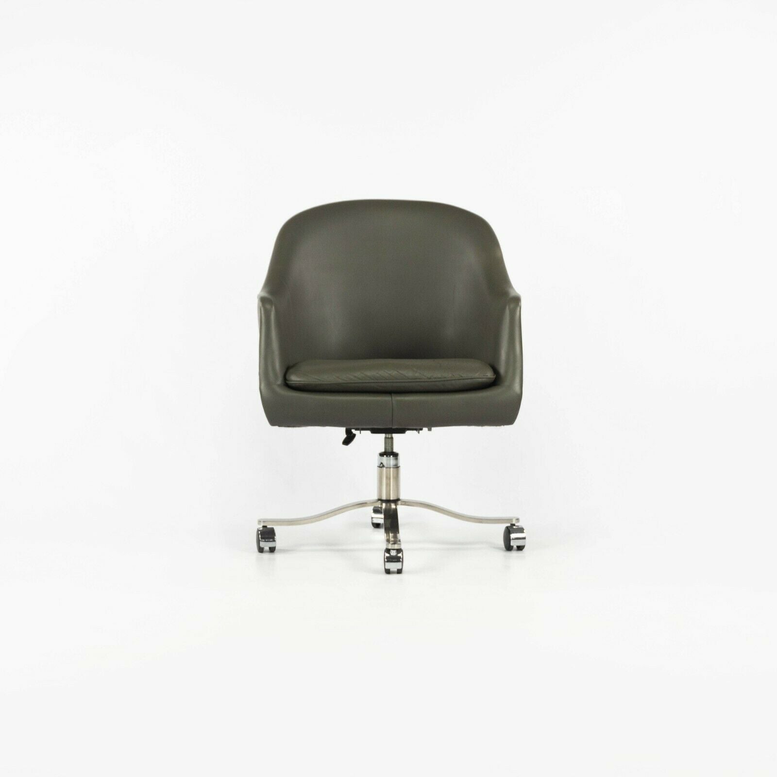 1980s Nicos Zographos Grey Leather Bucket Desk Chairs with Alpha Bases 2x Available