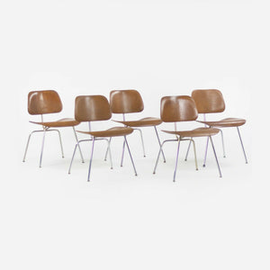 1948 Eames Evans for Herman Miller DCM Dining Chairs Metal and Walnut Set of Five