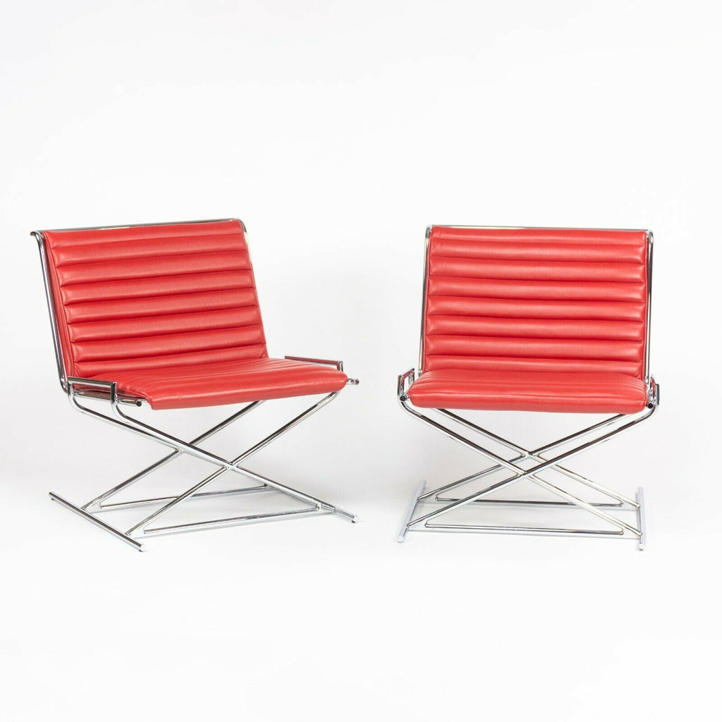 SOLD Pair of Ward Bennett for Geiger / Herman Miller Red Leather Sled Chairs