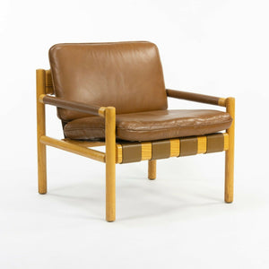 Pair 1976 Nicos Zographos Saronis Leather & Oak Lounge Chairs from Hugh Stubbins Library