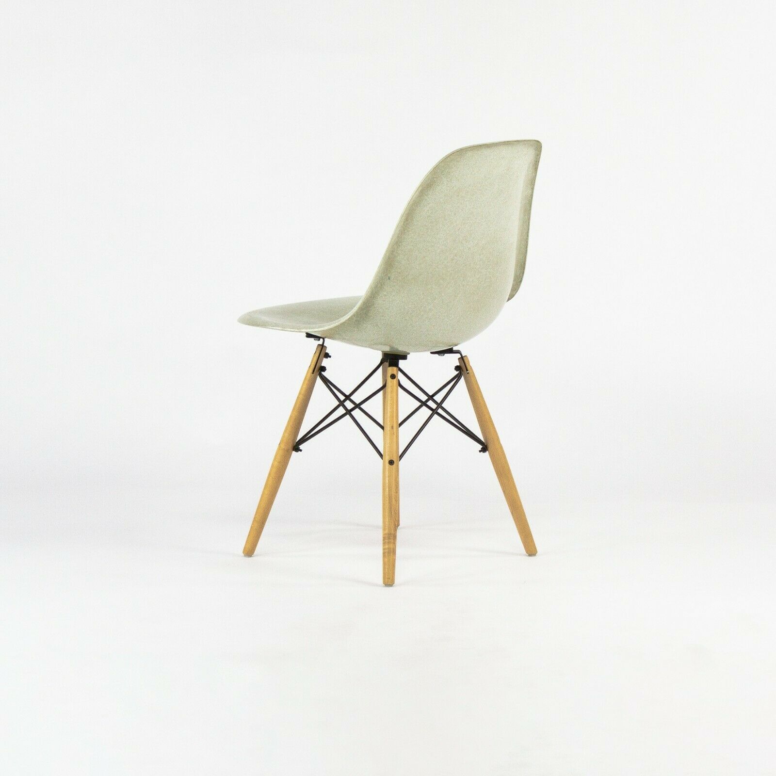 SOLD 2010s Eames Modernica Case Study Natural Fiberglass Side Shell Chair with Dowel Base