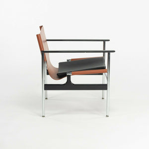 SOLD 2020 Charles Pollock for Knoll Sling Arm Chair Cognac & Black Leather Chrome 657