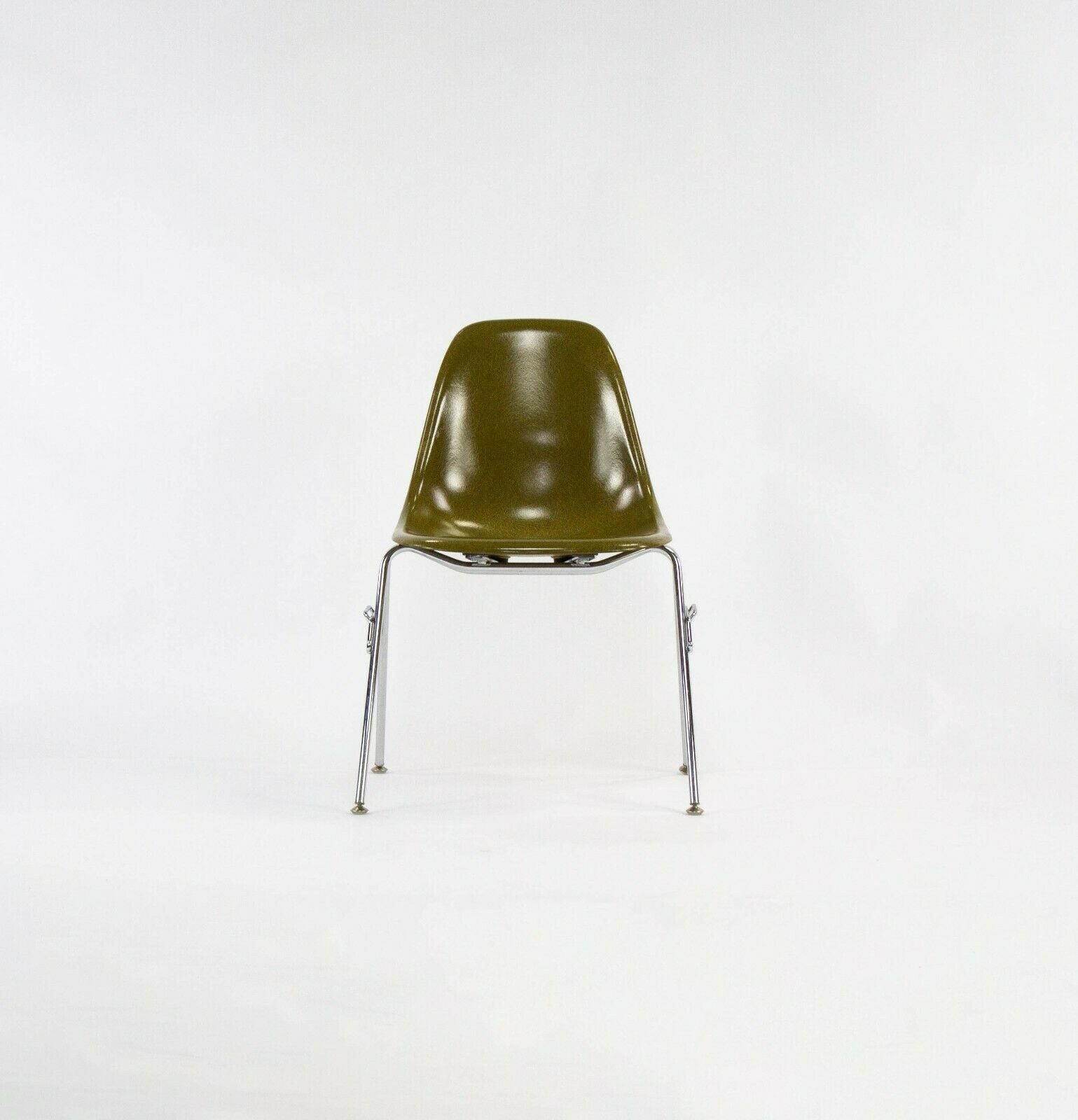 SOLD 2010s Eames Modernica Case Study Mustard Fiberglass Side Shell Chair w/ Stacking Base