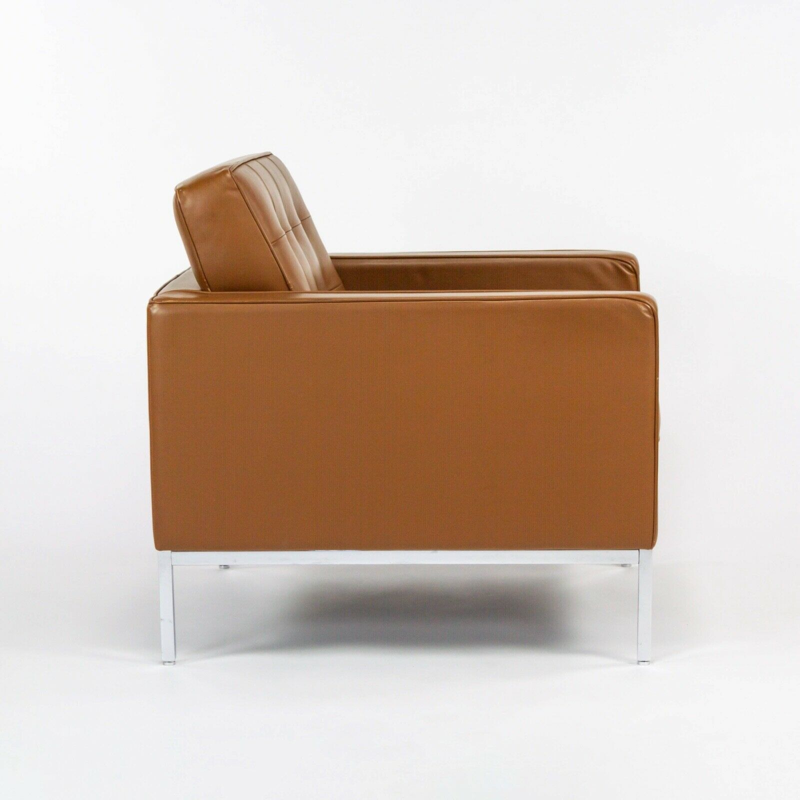 2012 Pair of Florence Knoll Club / Lounge Chairs in Dark Tan or Caramel Leather