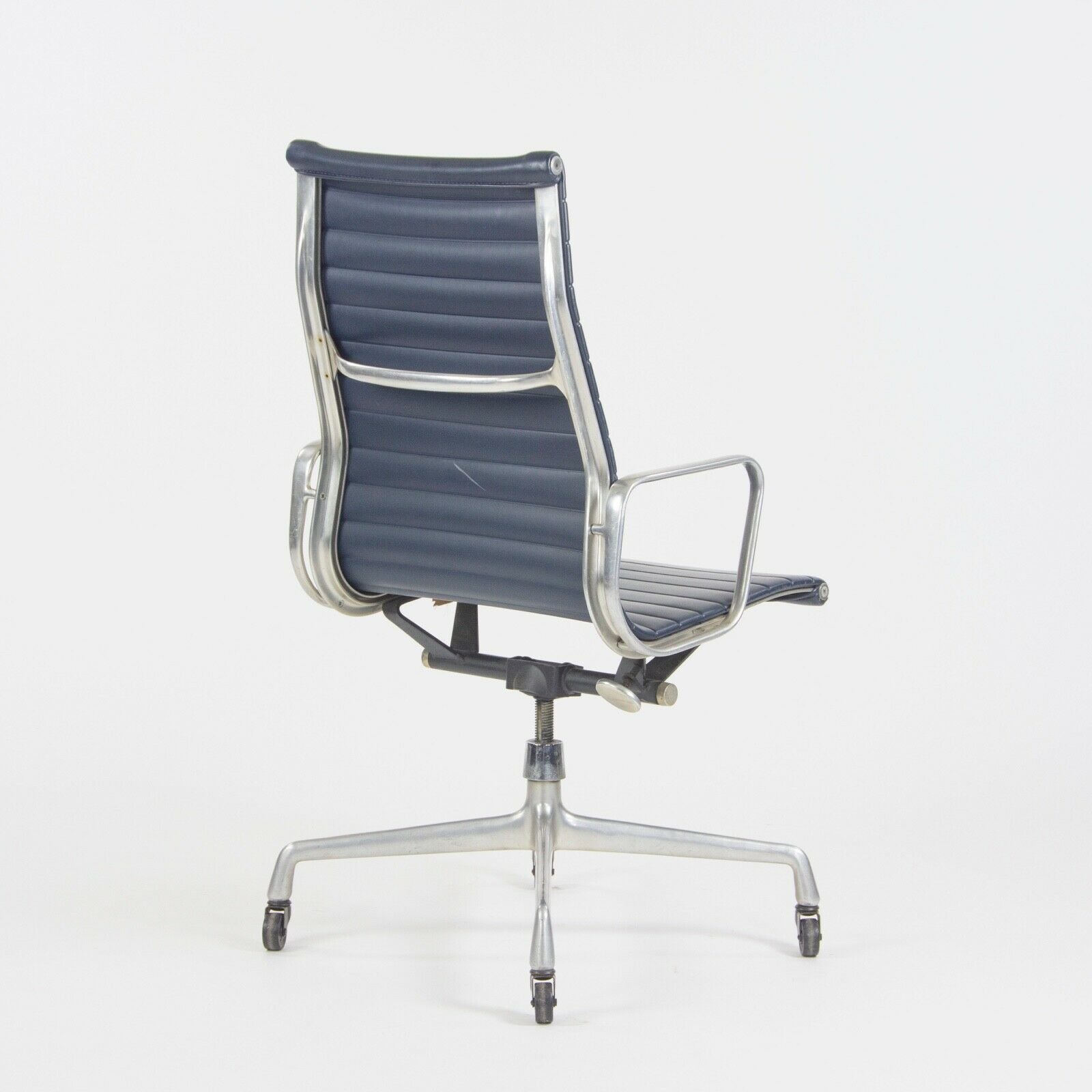 SOLD 1970s Navy Blue Eames Herman Miller Tall Aluminum Group Executive Desk Chair