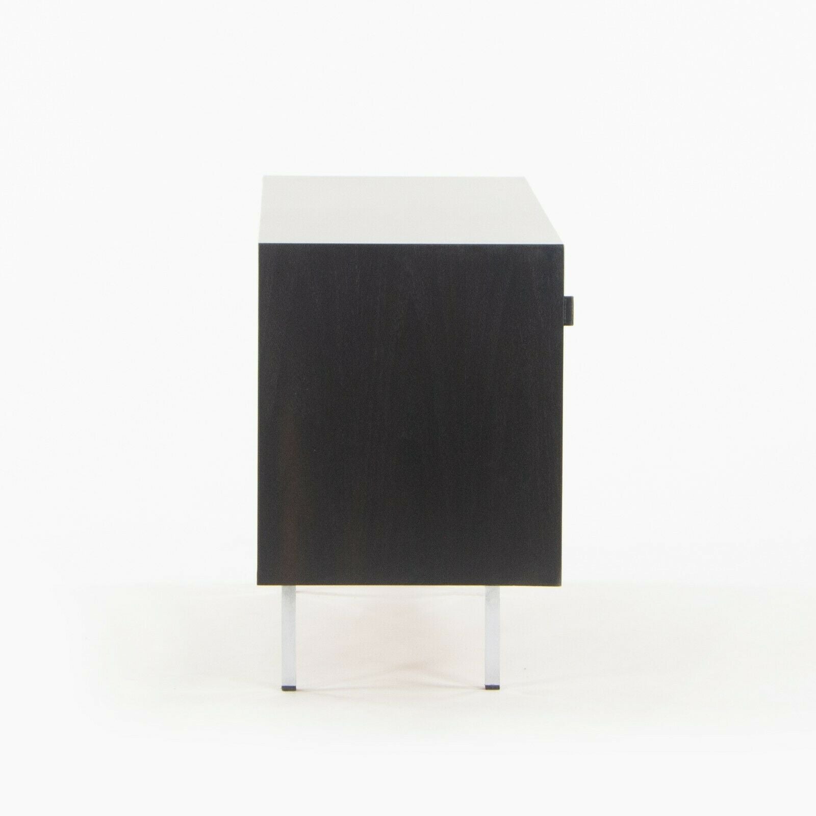 SOLD 1981 Florence Knoll 48in Black Sliding Door Cabinet Credenza with Leather Pulls