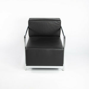 2010s Pair of Bernhardt Design Brellin Lounge Chairs in Black Leather with Chrome Frames