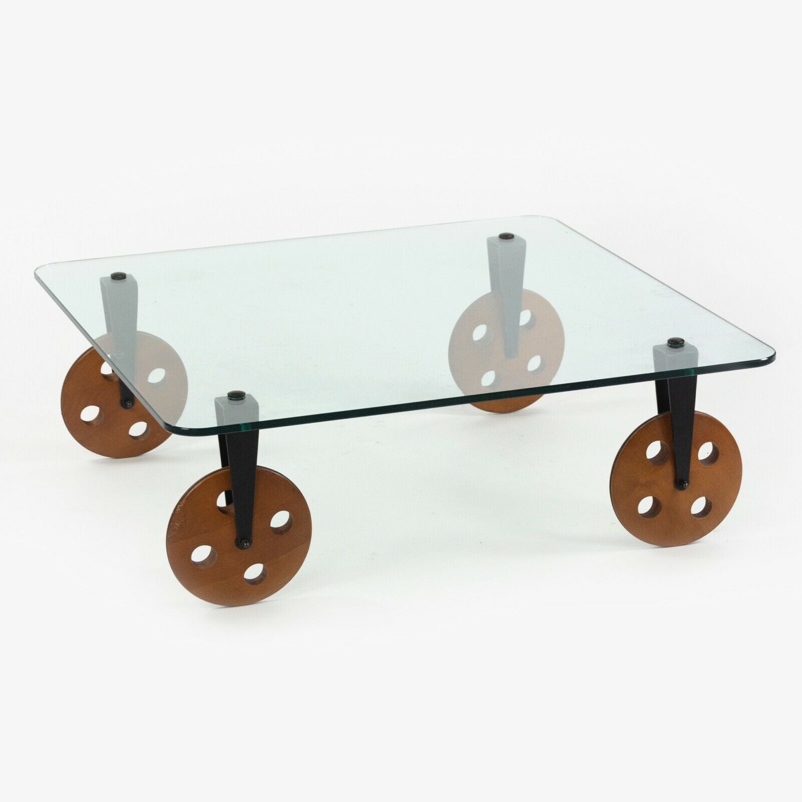 SOLD 1980s Gae Aulenti Tavolo con Ruote Postmodern Glass Coffee Table by Fontana Arte