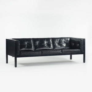 SOLD 1960s George Nelson for Herman Miller Cube 3 Seat Sofa Black Leather Oak Frame