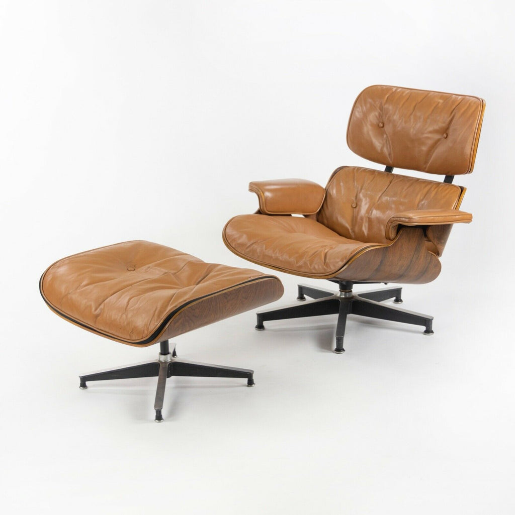 SOLD 1956 Herman Miller Eames Lounge Chair and Ottoman 670 671 with Boot Glides Tan