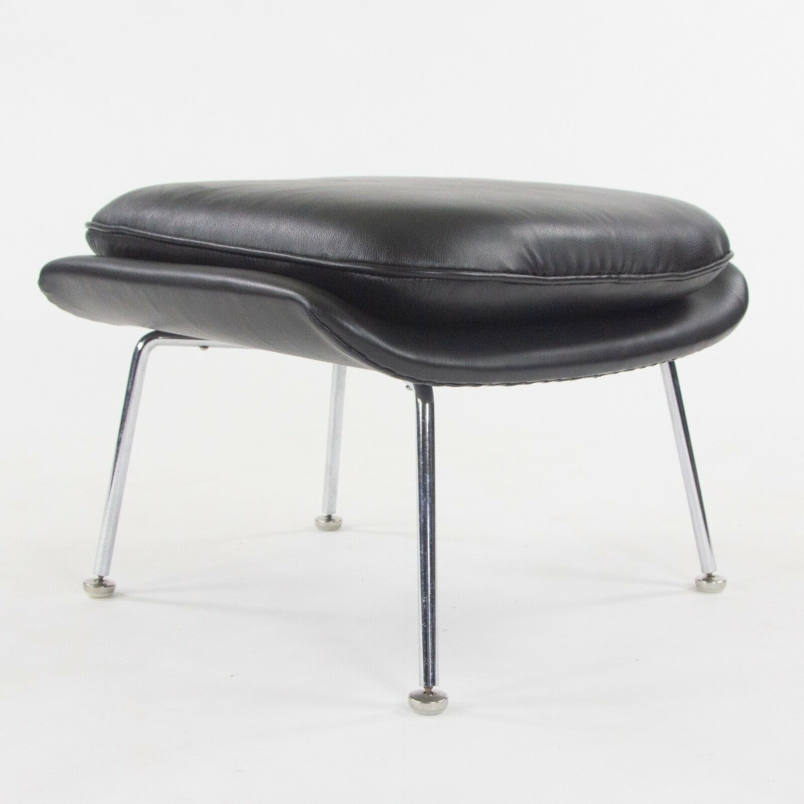 SOLD 1960s Eero Saarinen Knoll International Womb Chair and Ottoman New Black Leather