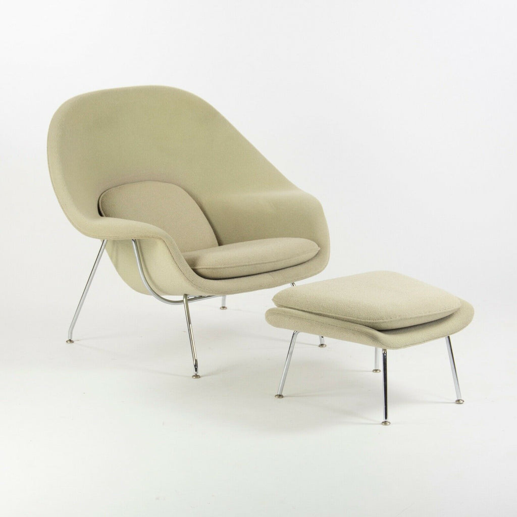 SOLD 2010s Eero Saarinen Knoll Studio Womb Chair and Ottoman Off-White Boucle Fabric