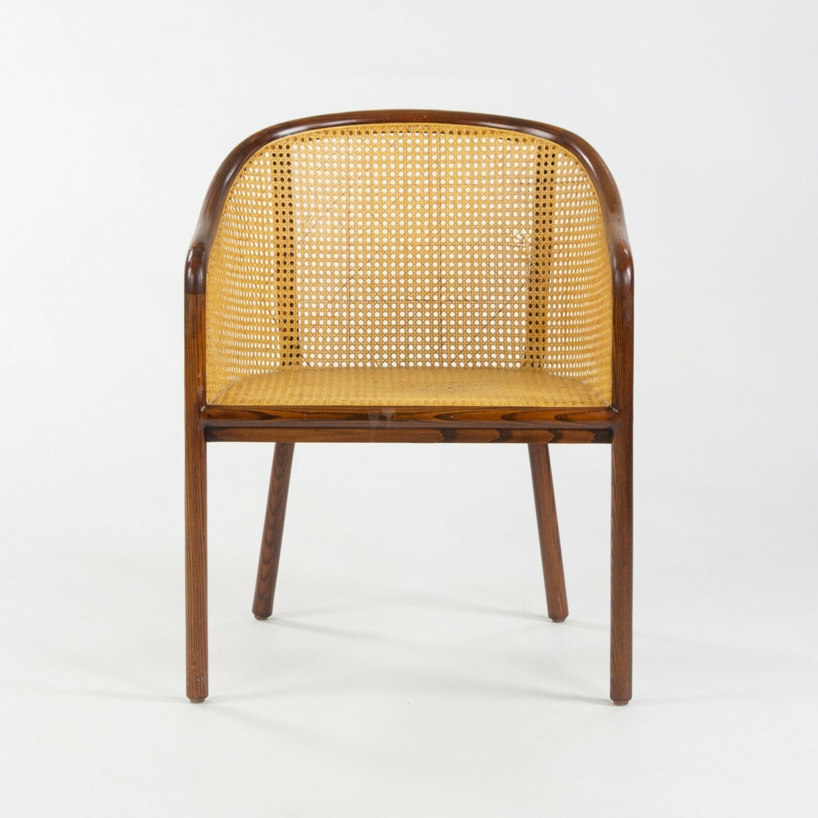 SOLD 1985 Ward Bennett for Brickel Associates Wicker Cane Side Arm Chair Dark Oil Ash