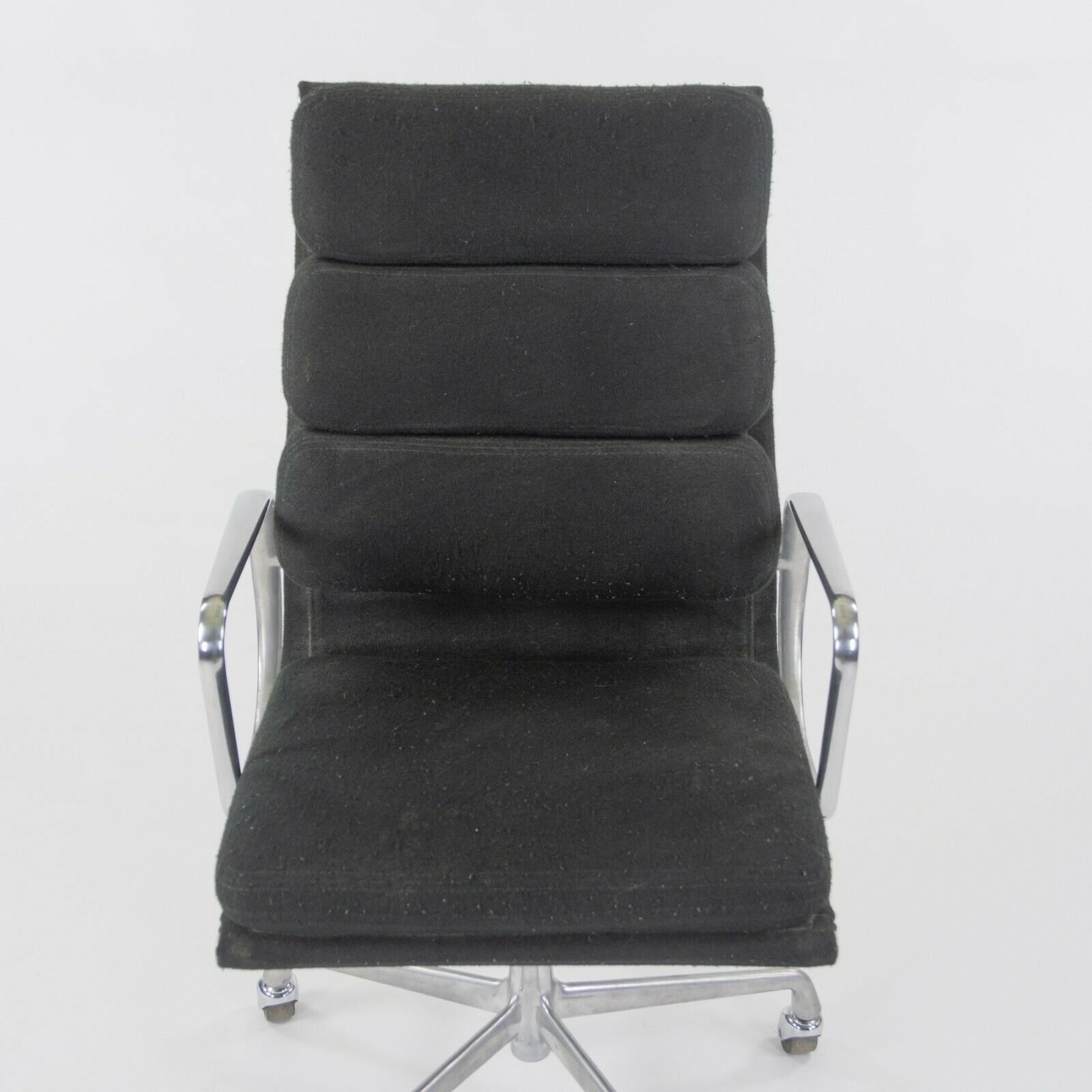 SOLD 1985 Black Fabric Eames Aluminum Group Soft Pad Executive High Back Desk Chair