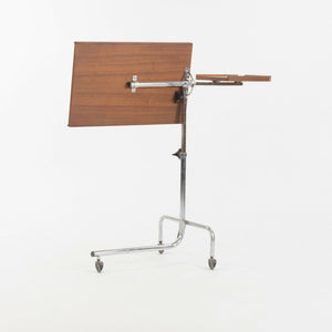 SOLD 1970s HMN Danecastle ApS Denmark Rolling Adjustable Tray Table Cart Teak Chrome
