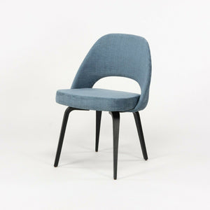 SOLD Blue Chenille 2020 Eero Saarinen Knoll Executive Side Chair with Wood Legs 2x Available