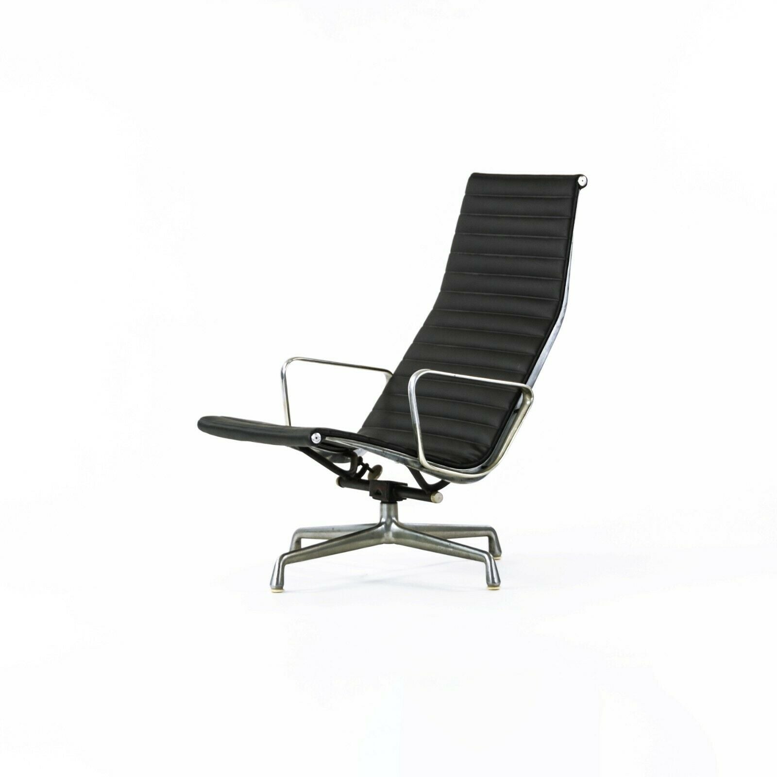 SOLD 1978 Herman Miller Eames Aluminum Group Lounge Chair in Smooth Black Leather