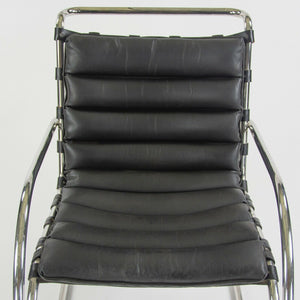 1970s Mies Van Der Rohe Knoll MR Black Leather & Chrome Lounge Chairs with Arms