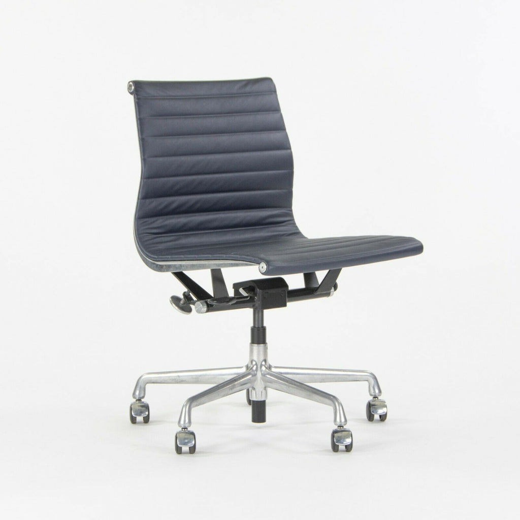 SOLD Herman Miller Eames Aluminum Group Management Armless Desk Chairs in Navy Leather