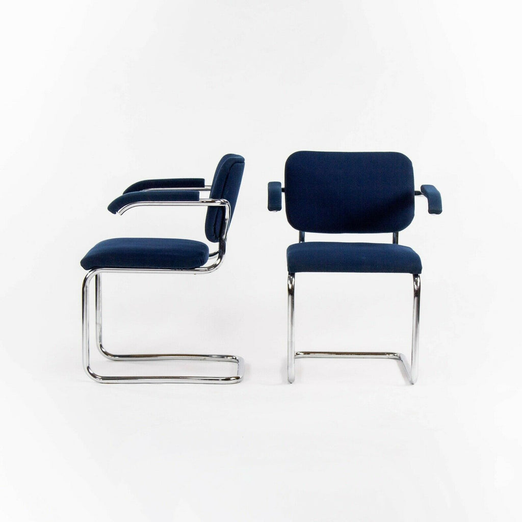 SOLD 1970s Pair of Marcel Breuer for Knoll Cesca Upholstered Armchairs in Blue Fabric