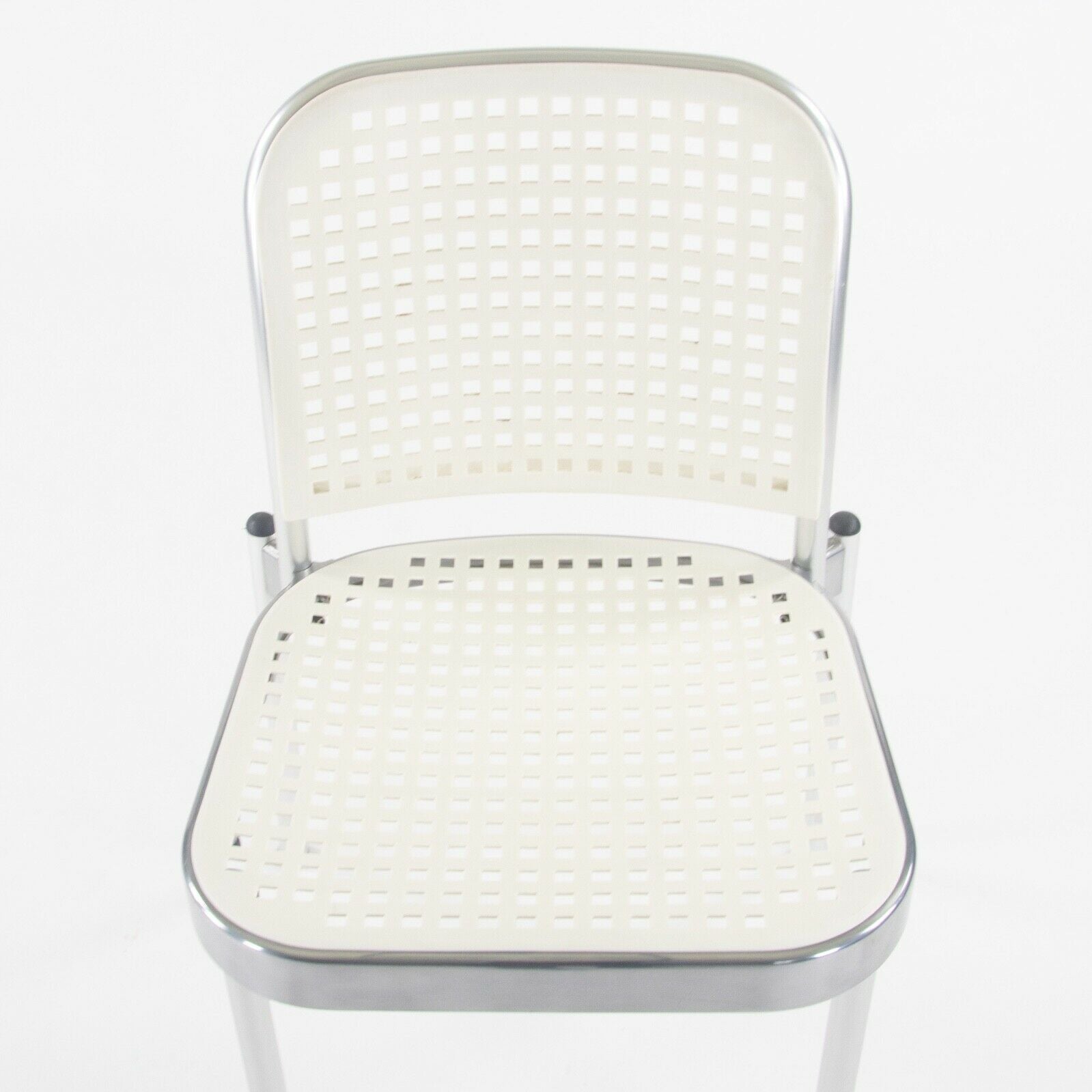 SOLD 2021 Pair of Vico Magistretti Silver Outdoor Chairs for DePadova w/ White Seats