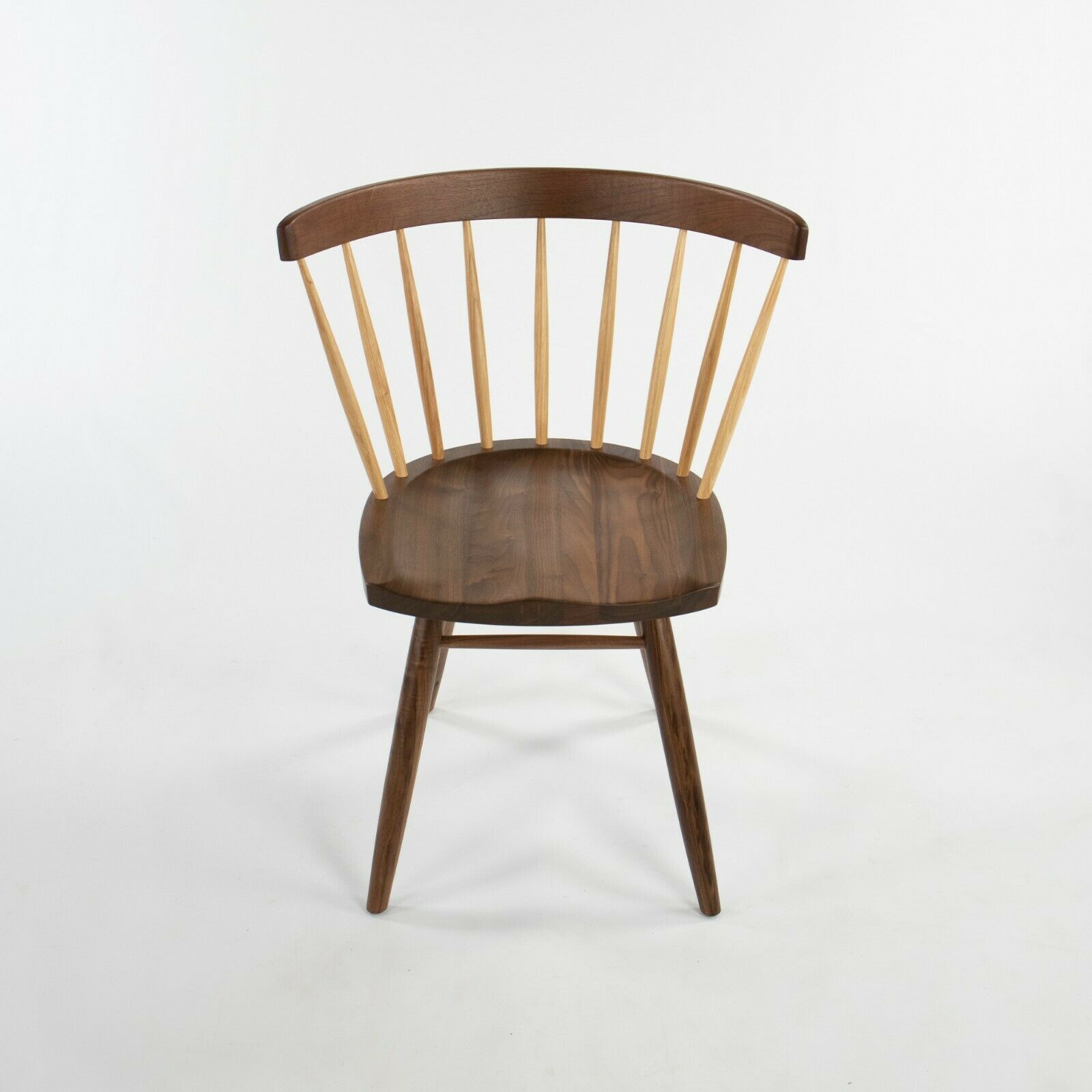 SOLD 2021 George Nakashima for Knoll Straight Dining Chair Walnut w/ Hickory Spindles