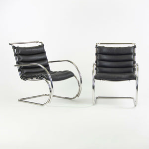 1970s Mies Van Der Rohe Knoll MR Black Leather & Chrome Lounge Chairs with Arms
