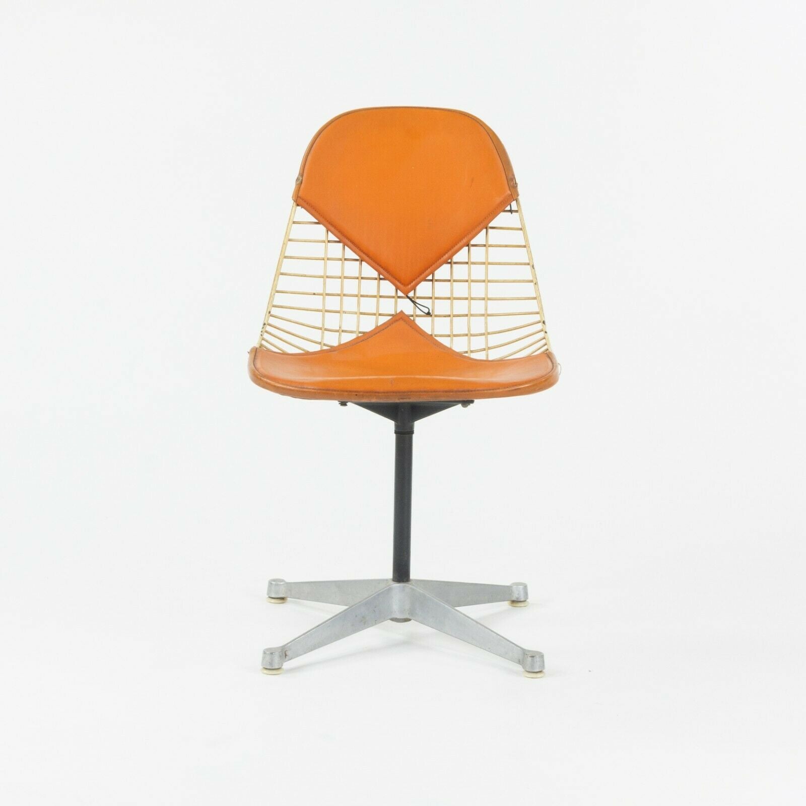 C. 1961 Set of 6 Herman Miller Eames Orange Bikini Pad Swivel PKC2 Dining Chairs