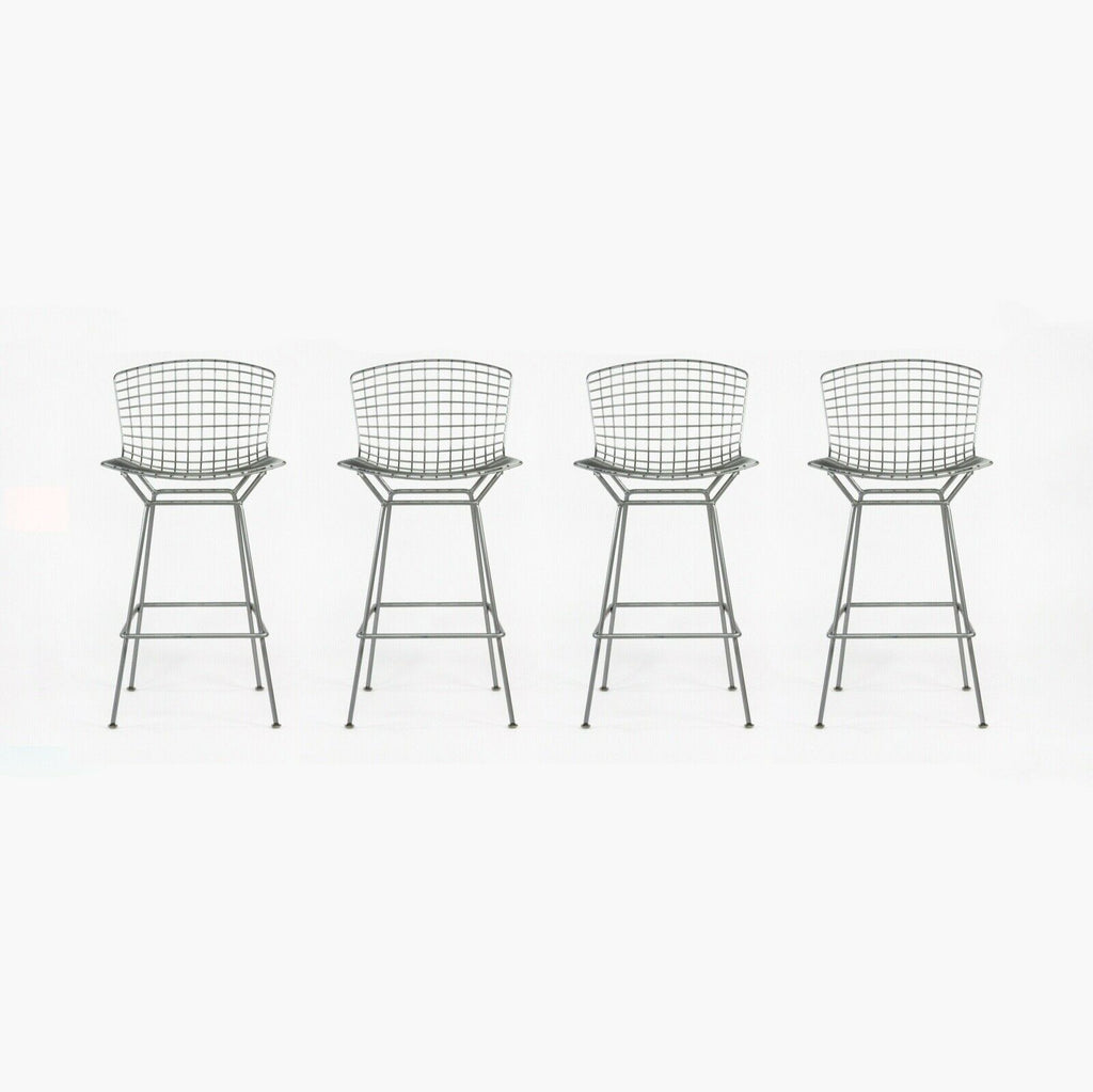SOLD 2021 Set of 4 Harry Bertoia Knoll Wire Barstools without Seat Pad Satin Chrome