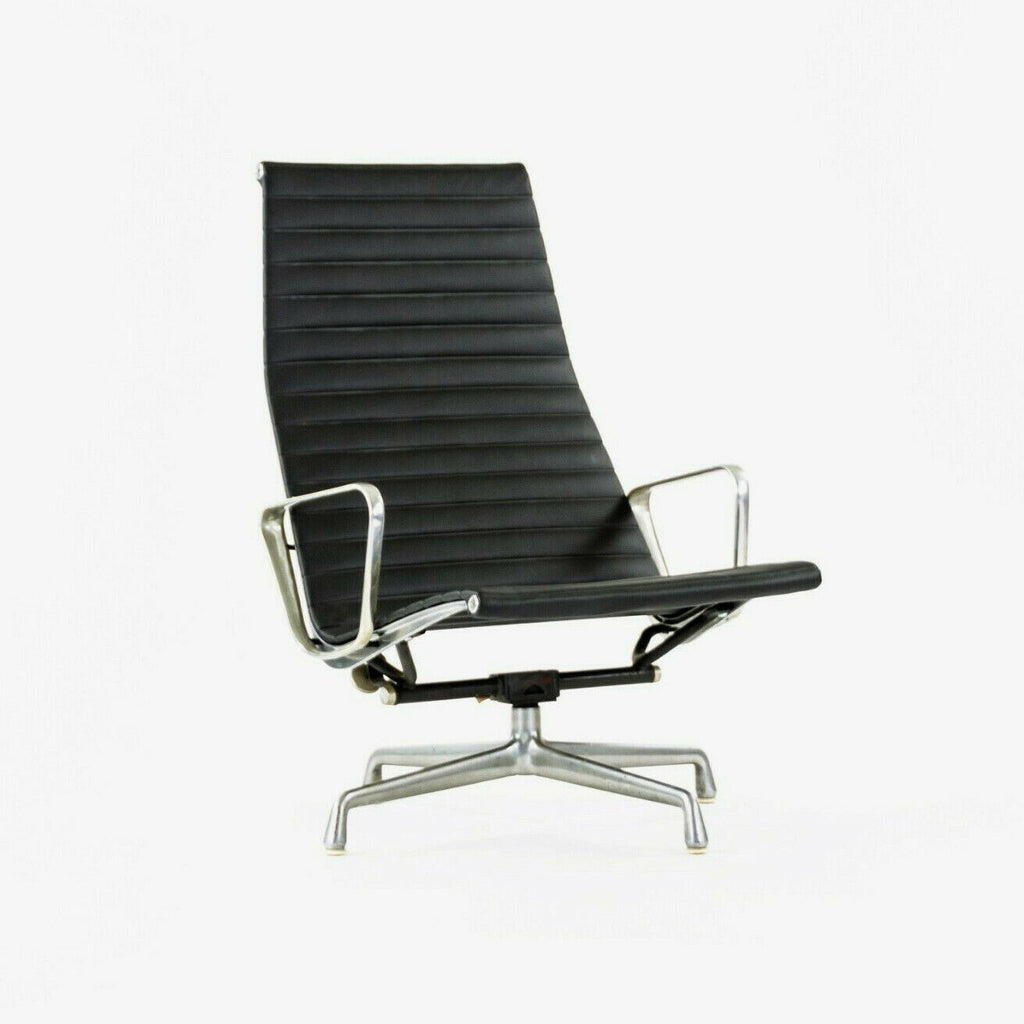 SOLD 1978 Herman Miller Eames Aluminum Group Lounge Chair in Smooth Black Leather