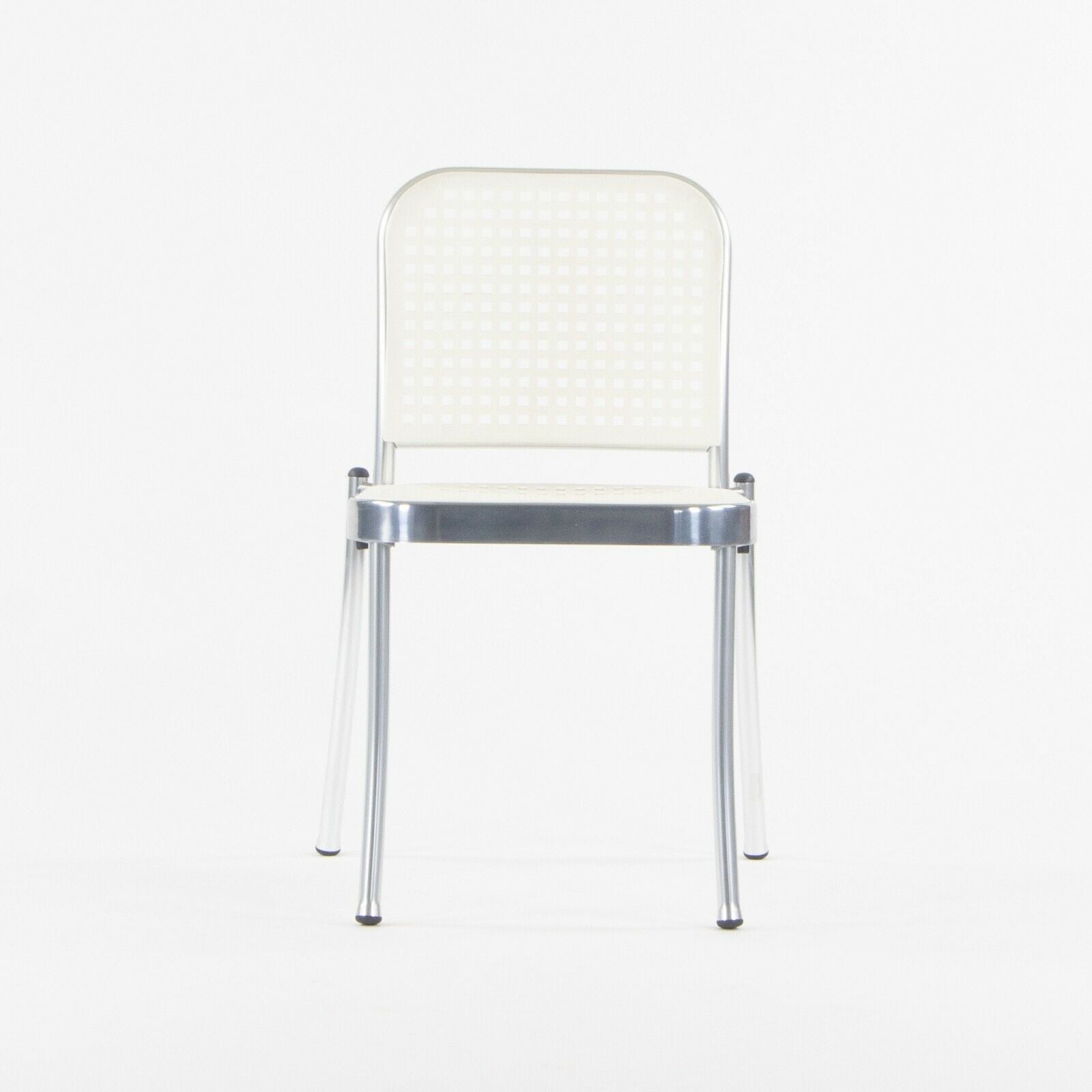SOLD 2021 Pair of Vico Magistretti Silver Outdoor Chairs for DePadova w/ White Seats