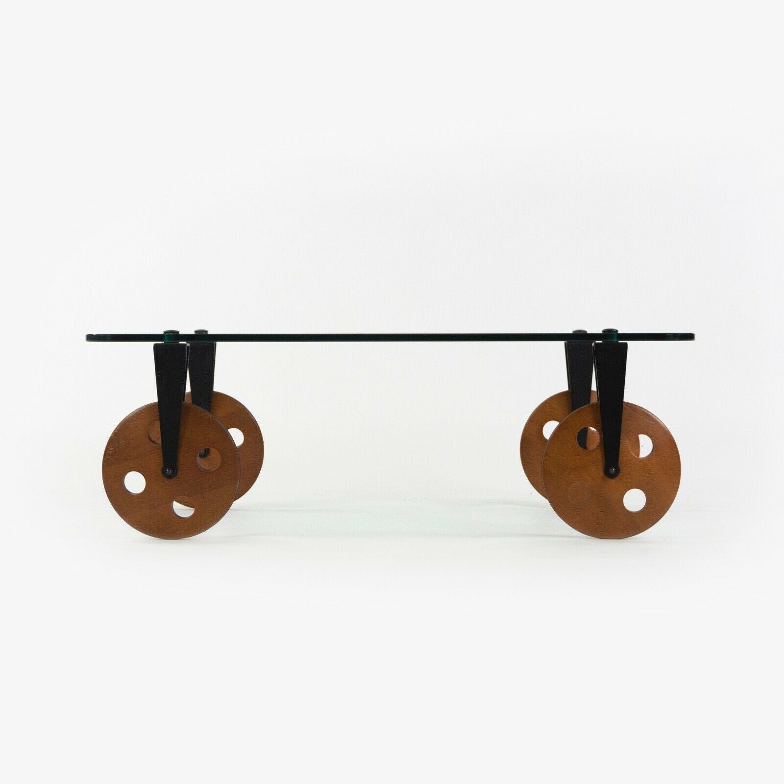 SOLD 1980s Gae Aulenti Tavolo con Ruote Postmodern Glass Coffee Table by Fontana Arte