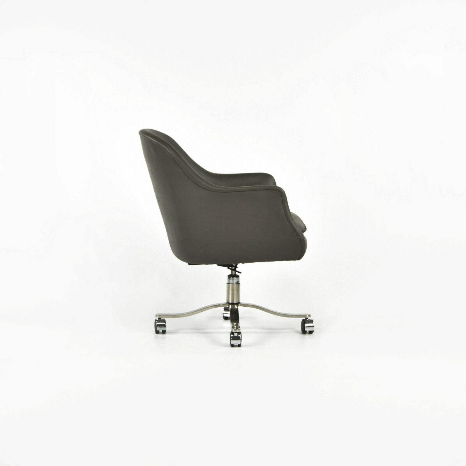 1980s Nicos Zographos Grey Leather Bucket Desk Chairs with Alpha Bases 2x Available